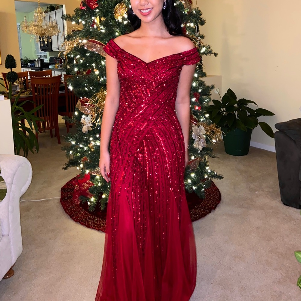 Red Gown Sequin Prom Off The Shoulder Evening